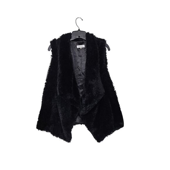 Calvin Klein Women's Black Faux Fur Open Front Vest Size Large - Picture 1 of 6